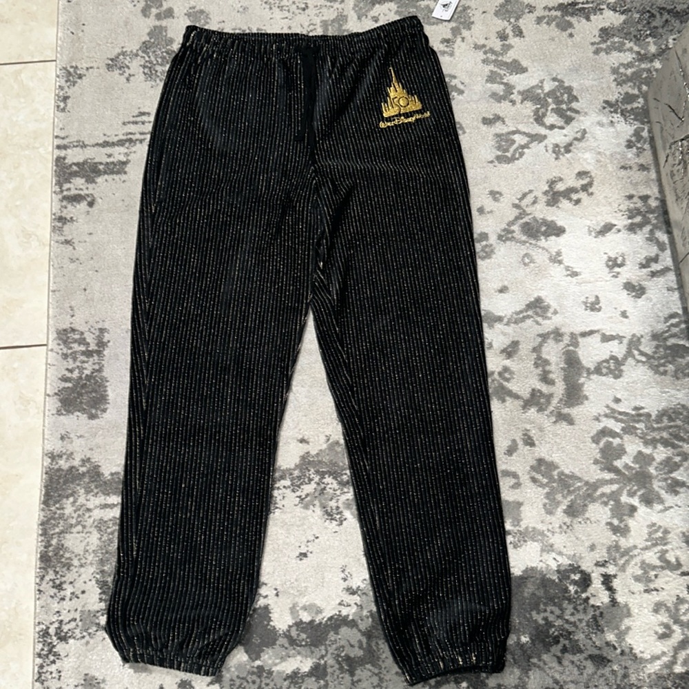 Walt Disney world 50th anniversary black and gold velvet jogger sweat pants